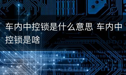 车内中控锁是什么意思 车内中控锁是啥