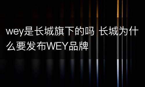 wey是长城旗下的吗 长城为什么要发布WEY品牌