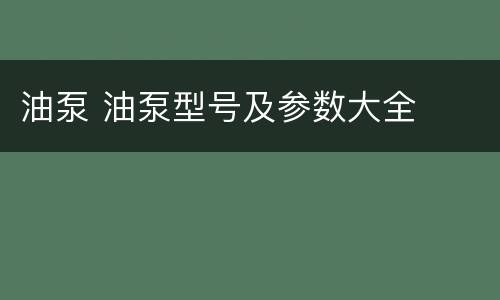 油泵 油泵型号及参数大全