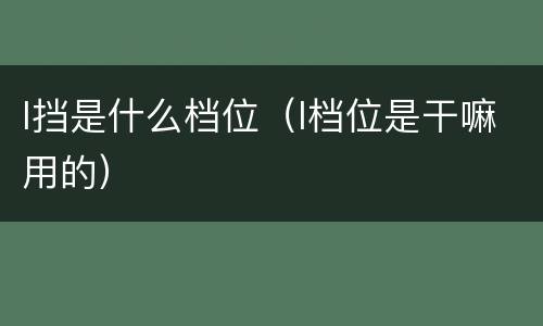 l挡是什么档位（l档位是干嘛用的）
