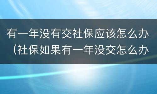 有一年没有交社保应该怎么办（社保如果有一年没交怎么办）