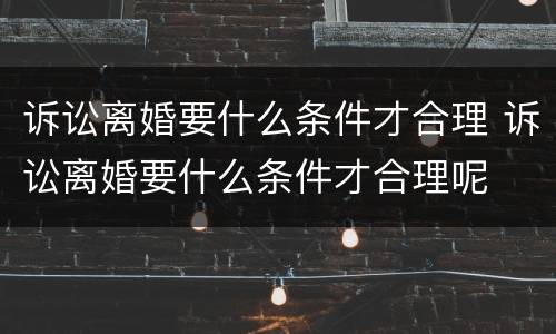 诉讼离婚要什么条件才合理 诉讼离婚要什么条件才合理呢