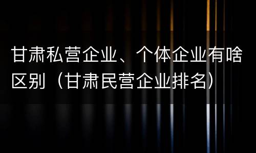 甘肃私营企业、个体企业有啥区别（甘肃民营企业排名）