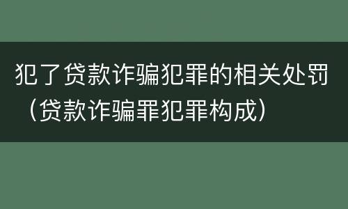 犯了贷款诈骗犯罪的相关处罚（贷款诈骗罪犯罪构成）