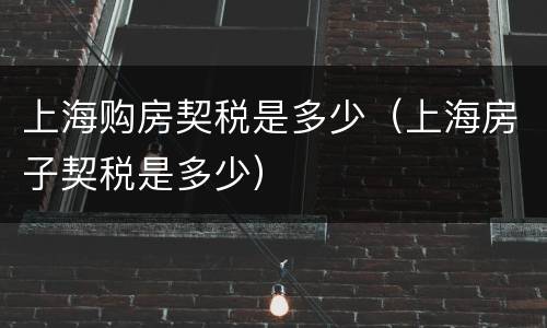 上海购房契税是多少（上海房子契税是多少）