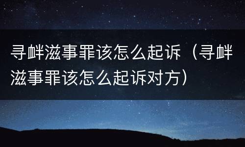 寻衅滋事罪该怎么起诉（寻衅滋事罪该怎么起诉对方）