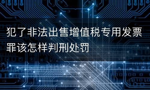 犯了非法出售增值税专用发票罪该怎样判刑处罚