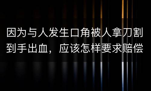 因为与人发生口角被人拿刀割到手出血，应该怎样要求赔偿