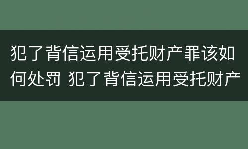 犯了背信运用受托财产罪该如何处罚 犯了背信运用受托财产罪该如何处罚他