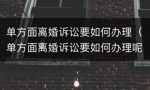 单方面离婚诉讼要如何办理（单方面离婚诉讼要如何办理呢）
