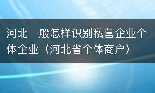 河北一般怎样识别私营企业个体企业（河北省个体商户）