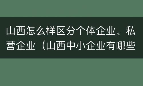 山西怎么样区分个体企业、私营企业（山西中小企业有哪些）