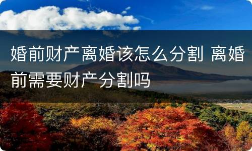 婚前财产离婚该怎么分割 离婚前需要财产分割吗