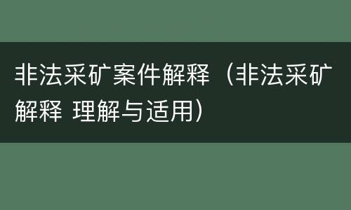 非法采矿案件解释（非法采矿解释 理解与适用）
