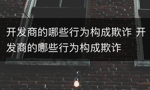 开发商的哪些行为构成欺诈 开发商的哪些行为构成欺诈