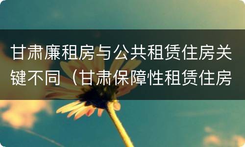 甘肃廉租房与公共租赁住房关键不同（甘肃保障性租赁住房）