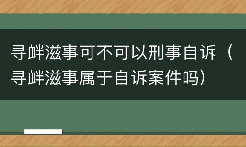 寻衅滋事可不可以刑事自诉（寻衅滋事属于自诉案件吗）
