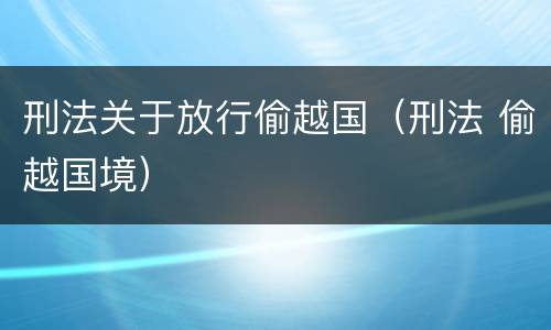 刑法关于放行偷越国（刑法 偷越国境）