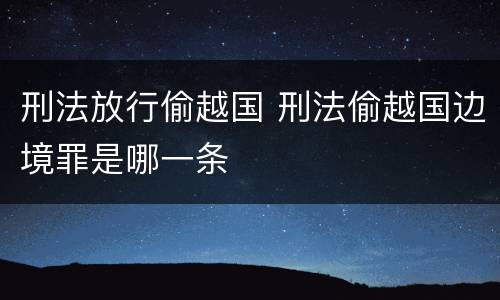 刑法放行偷越国 刑法偷越国边境罪是哪一条