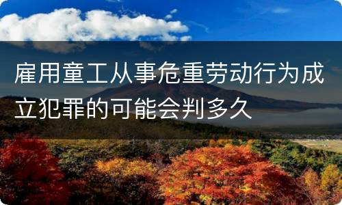 雇用童工从事危重劳动行为成立犯罪的可能会判多久