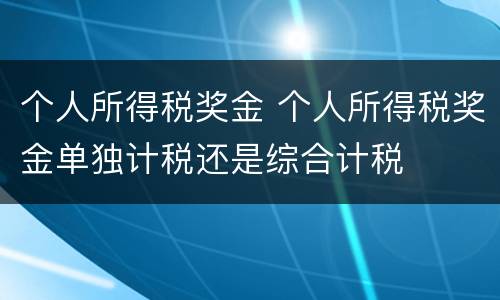 个人所得税奖金 个人所得税奖金单独计税还是综合计税