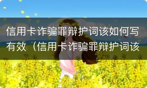 信用卡诈骗罪辩护词该如何写有效（信用卡诈骗罪辩护词该如何写有效的）