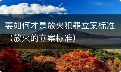 要如何才是放火犯罪立案标准（放火的立案标准）
