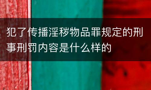 犯了传播淫秽物品罪规定的刑事刑罚内容是什么样的
