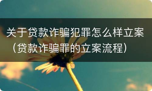 关于贷款诈骗犯罪怎么样立案（贷款诈骗罪的立案流程）