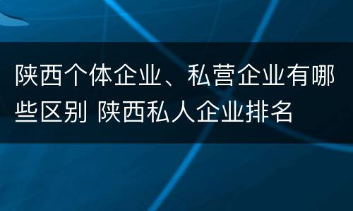 陕西个体企业、私营企业有哪些区别 陕西私人企业排名