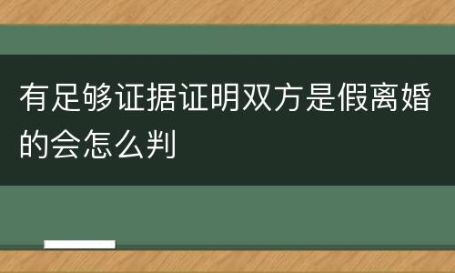 有足够证据证明双方是假离婚的会怎么判