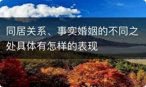同居关系、事实婚姻的不同之处具体有怎样的表现