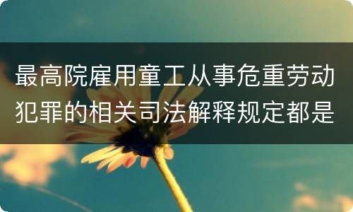 最高院雇用童工从事危重劳动犯罪的相关司法解释规定都是什么