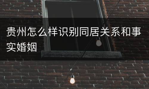 贵州怎么样识别同居关系和事实婚姻