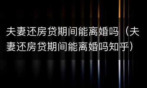 夫妻还房贷期间能离婚吗（夫妻还房贷期间能离婚吗知乎）