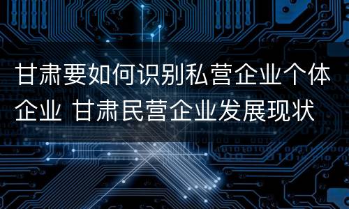 甘肃要如何识别私营企业个体企业 甘肃民营企业发展现状