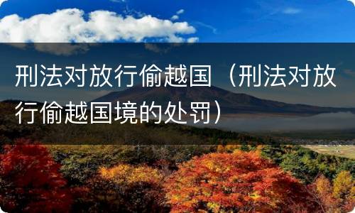 刑法对放行偷越国（刑法对放行偷越国境的处罚）