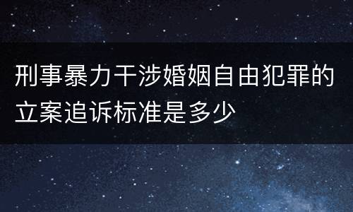 刑事暴力干涉婚姻自由犯罪的立案追诉标准是多少