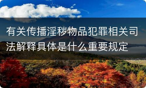 有关传播淫秽物品犯罪相关司法解释具体是什么重要规定