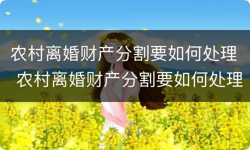 农村离婚财产分割要如何处理 农村离婚财产分割要如何处理呢