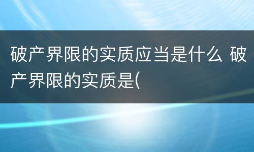 破产界限的实质应当是什么 破产界限的实质是(