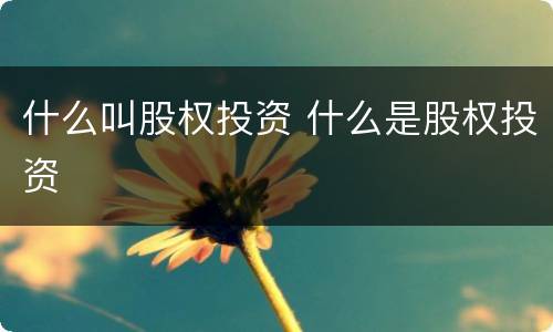 什么叫股权投资 什么是股权投资