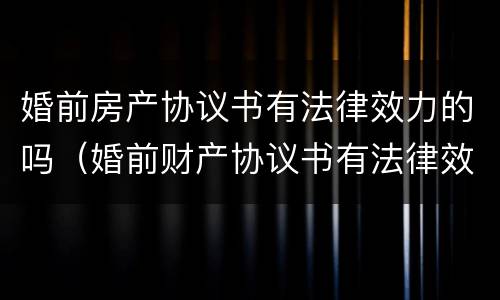 婚前房产协议书有法律效力的吗（婚前财产协议书有法律效力吗）