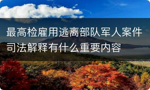 最高检雇用逃离部队军人案件司法解释有什么重要内容
