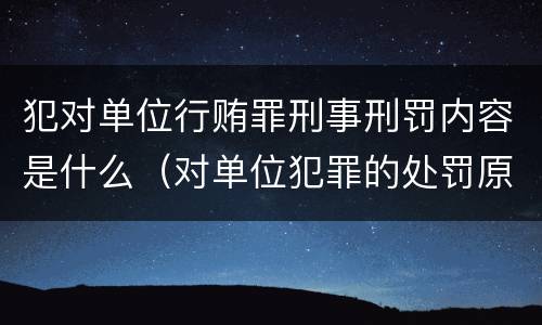 犯对单位行贿罪刑事刑罚内容是什么（对单位犯罪的处罚原则）
