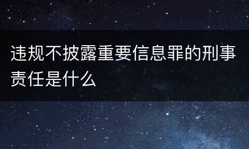 违规不披露重要信息罪的刑事责任是什么