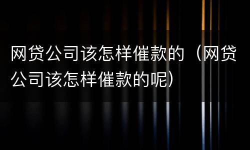 网贷公司该怎样催款的（网贷公司该怎样催款的呢）