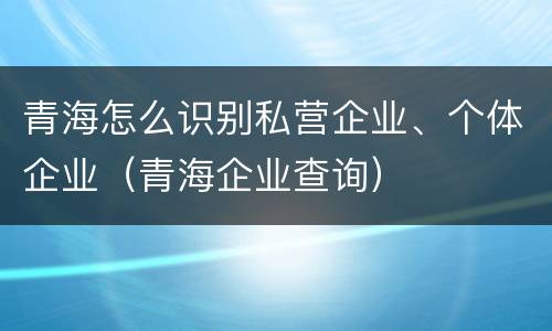 青海怎么识别私营企业、个体企业（青海企业查询）
