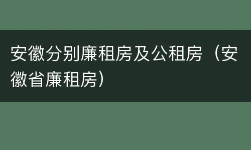 安徽分别廉租房及公租房（安徽省廉租房）