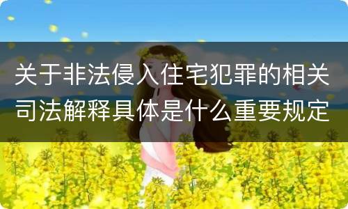 关于非法侵入住宅犯罪的相关司法解释具体是什么重要规定